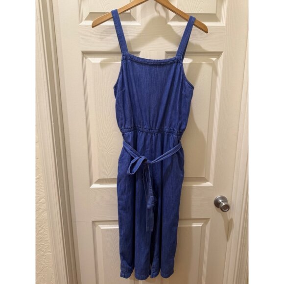 Old Navy Womens Denim Sleeveless Jumpsuit With Adjustable Straps & Waist Tie - Picture 1 of 9